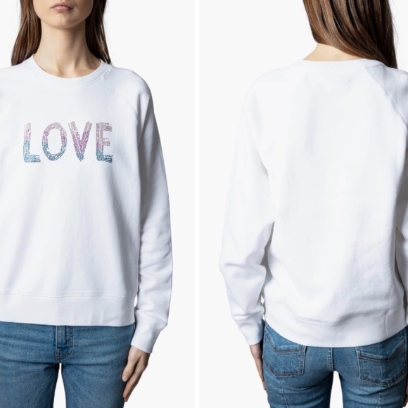 Unworn Sadig & Voltaire Upper Love Strass Graphic Sweatshirt in White - Picture 2 of 7